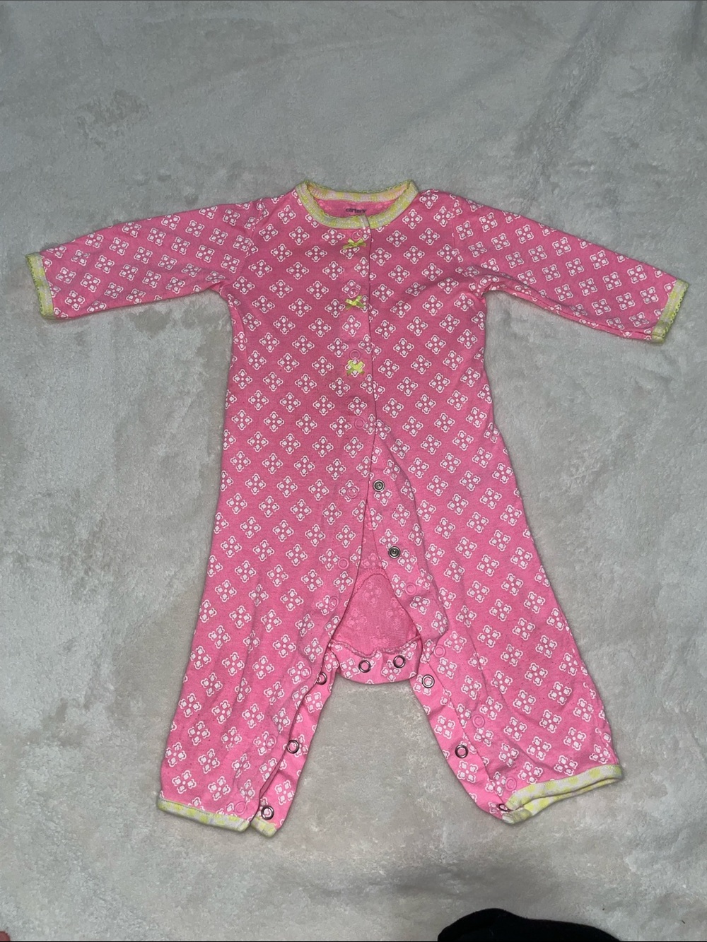 Carter's Pink Floral-Print Long-Sleeve Sleep Romper with Yellow Trim